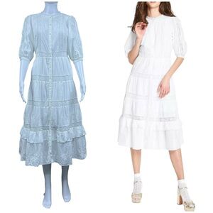 LoveShackFancy Phoebe Embroidered Lace Midi Dress Size 2 Puff Sleeve Cottagecore